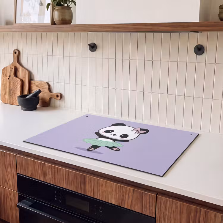 2-in-1 Herdabdeckplatte & Spritzschutz - Panda - Lila - Verschnörkelt - Kawaii - Panda - Paars - Sierlijk - Kawaii Inductie beschemer met haakjes klein