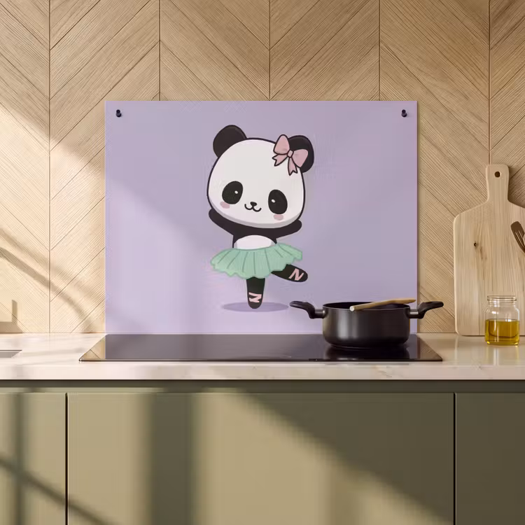 2-in-1 Herdabdeckplatte & Spritzschutz - Panda - Lila - Verschnörkelt - Kawaii - Panda - Paars - Sierlijk - Kawaii Inductie beschemer met haakjes klein