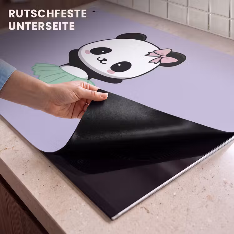 2-in-1 Herdabdeckplatte & Spritzschutz - Panda - Lila - Verschnörkelt - Kawaii - Panda - Paars - Sierlijk - Kawaii Inductie beschemer met haakjes klein