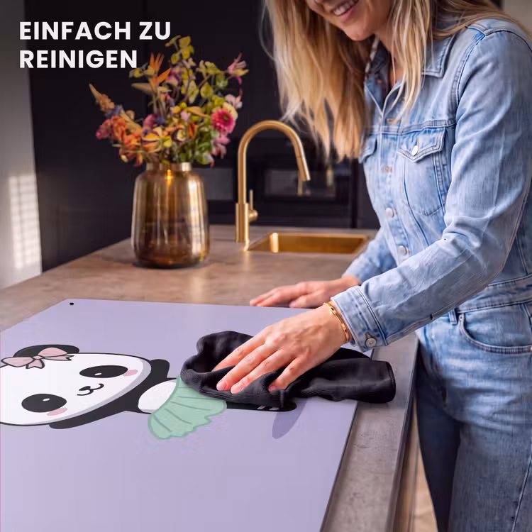 2-in-1 Herdabdeckplatte & Spritzschutz - Panda - Lila - Verschnörkelt - Kawaii - Panda - Paars - Sierlijk - Kawaii Inductie beschemer met haakjes klein