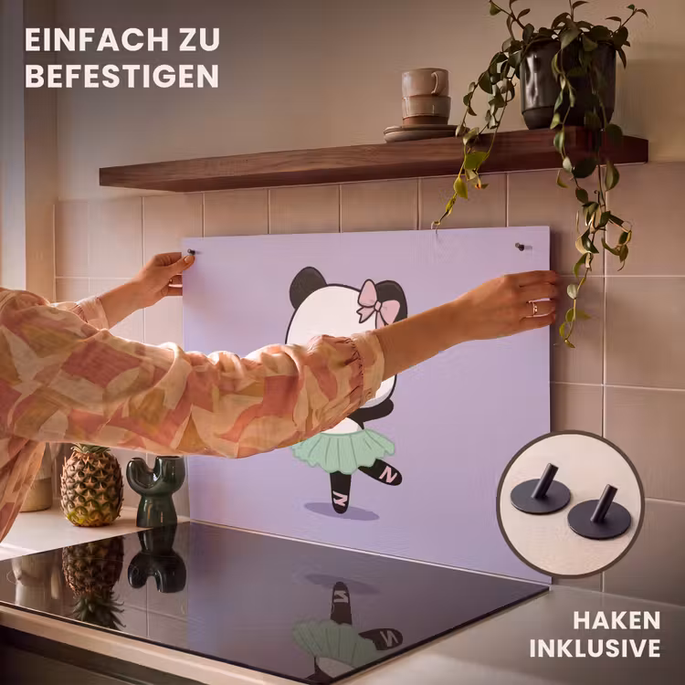 2-in-1 Herdabdeckplatte & Spritzschutz - Panda - Lila - Verschnörkelt - Kawaii - Panda - Paars - Sierlijk - Kawaii Inductie beschemer met haakjes klein