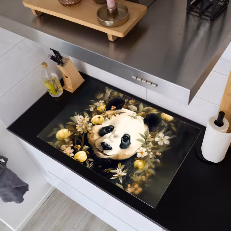 2-in-1 Herdabdeckplatte & Spritzschutz - Panda - Pandabär - Wildtiere - Blumen - Panda - Pandabeer - Wilde dieren - Natuur - Bloemen Inductie beschemer met haakjes klein