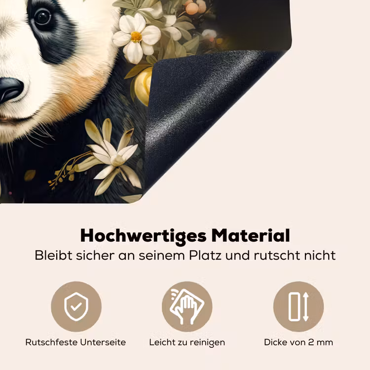 2-in-1 Herdabdeckplatte & Spritzschutz - Panda - Pandabär - Wildtiere - Blumen - Panda - Pandabeer - Wilde dieren - Natuur - Bloemen Inductie beschemer met haakjes klein