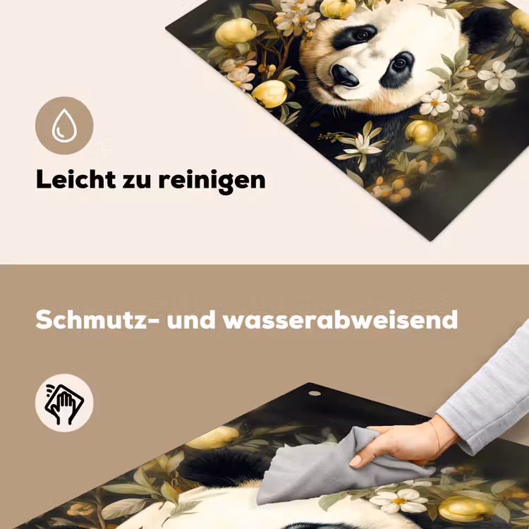 2-in-1 Herdabdeckplatte & Spritzschutz - Panda - Pandabär - Wildtiere - Blumen - Panda - Pandabeer - Wilde dieren - Natuur - Bloemen Inductie beschemer met haakjes klein