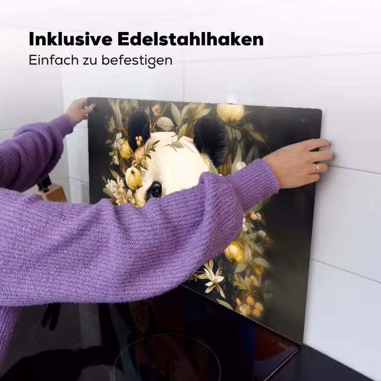 2-in-1 Herdabdeckplatte & Spritzschutz - Panda - Pandabär - Wildtiere - Blumen - Panda - Pandabeer - Wilde dieren - Natuur - Bloemen Inductie beschemer met haakjes klein
