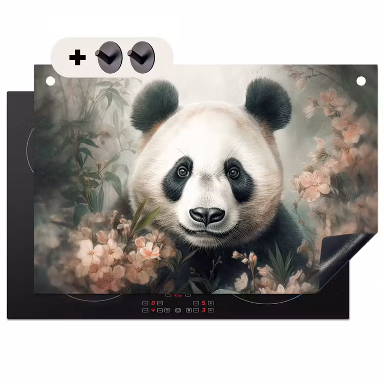 2-in-1 Herdabdeckplatte & Spritzschutz - Panda - Tiere - Pflanzen — 1