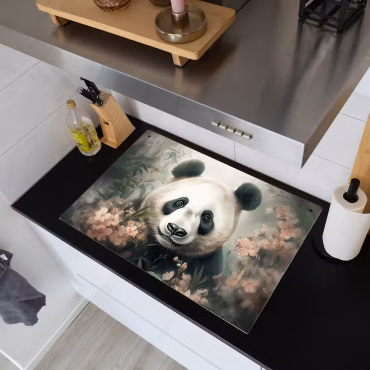 2-in-1 Herdabdeckplatte & Spritzschutz - Panda - Tiere - Pflanzen — 2