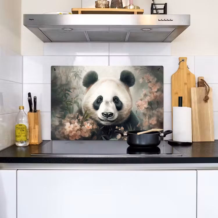 2-in-1 Herdabdeckplatte & Spritzschutz - Panda - Tiere - Pflanzen — 3
