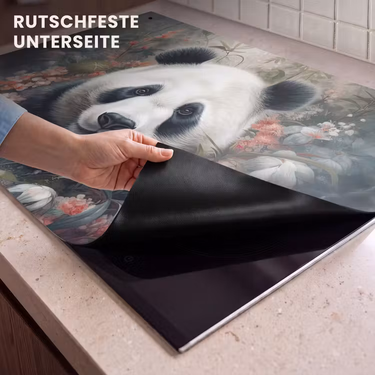 2-in-1 Herdabdeckplatte & Spritzschutz - Panda - Wildtiere - Blumen - Natur - Panda - Wilde dieren - Bloemen - Natuur Inductie beschemer met haakjes klein