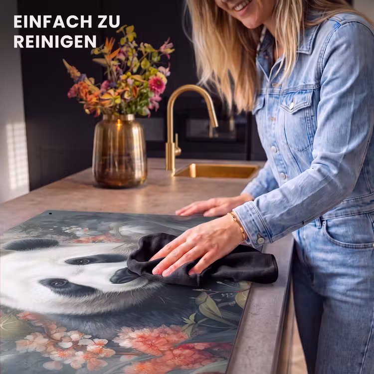 2-in-1 Herdabdeckplatte & Spritzschutz - Panda - Wildtiere - Blumen - Natur - Panda - Wilde dieren - Bloemen - Natuur Inductie beschemer met haakjes klein