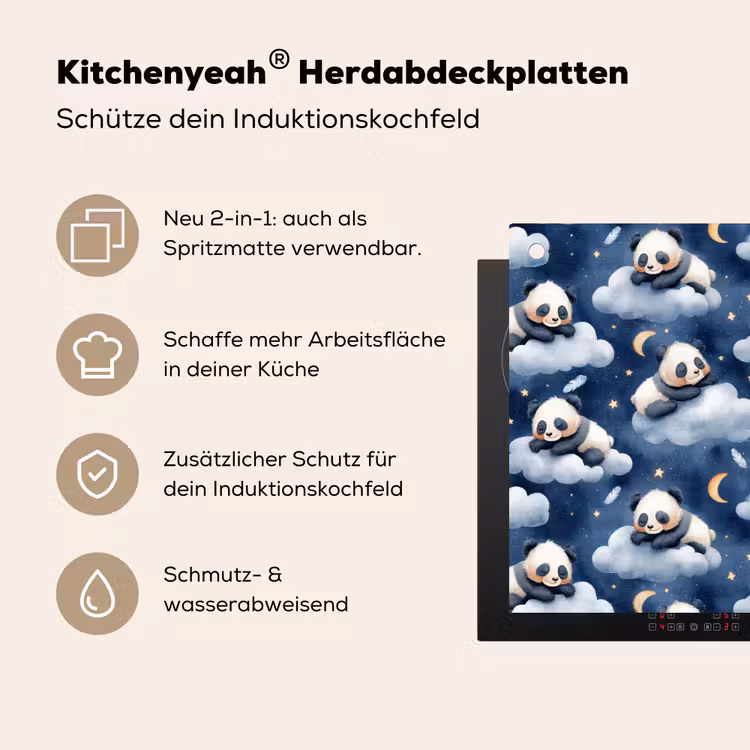 Panda's - Slapen - Blauw Inductie beschemer met haakjes klein 777 -ky-usp-de