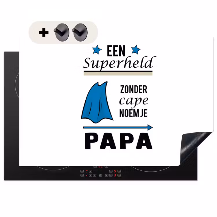 2-in-1 Herdabdeckplatte & Spritzschutz - Papa - Zitate - Einen Superhelden ohne Umhang nennt man Papa - Sprichwörter - Papa - Quotes - Een superheld zonder cape noem je papa - Spreuken Inductie beschemer met haakjes klein