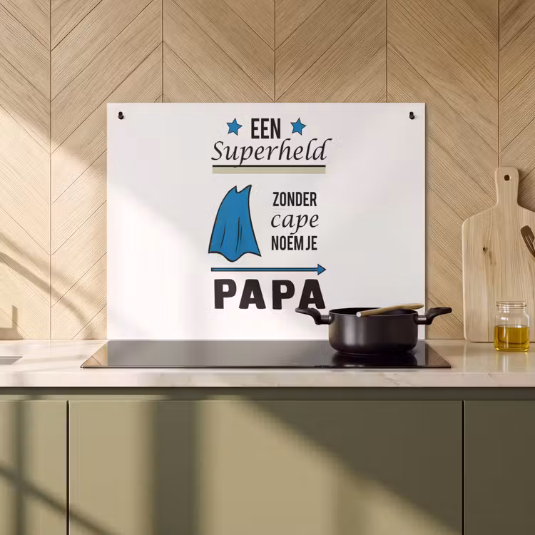 2-in-1 Herdabdeckplatte & Spritzschutz - Papa - Zitate - Einen Superhelden ohne Umhang nennt man Papa - Sprichwörter - Papa - Quotes - Een superheld zonder cape noem je papa - Spreuken Inductie beschemer met haakjes klein