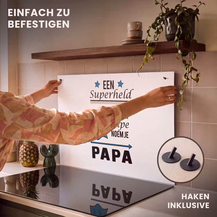 2-in-1 Herdabdeckplatte & Spritzschutz - Papa - Zitate - Einen Superhelden ohne Umhang nennt man Papa - Sprichwörter - Papa - Quotes - Een superheld zonder cape noem je papa - Spreuken Inductie beschemer met haakjes klein