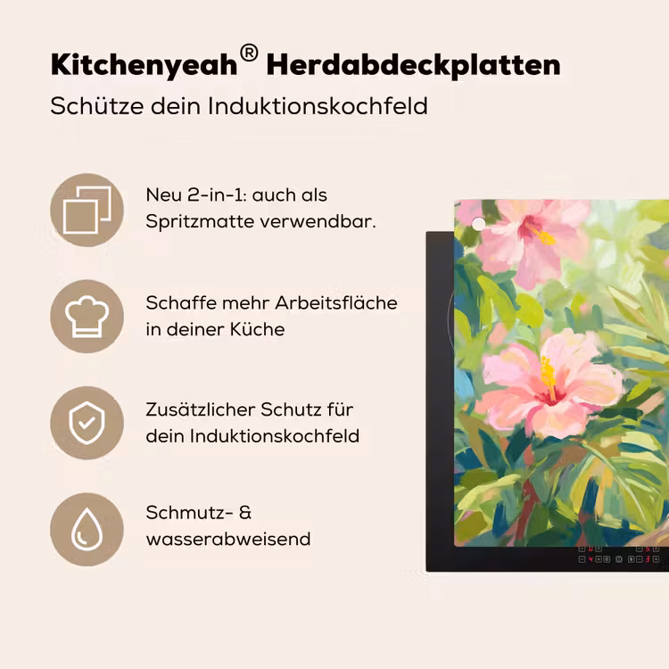 Papagaai - Hibiscusbloemen - Kleurrijk Inductie beschemer met haakjes klein -ky-usp-de