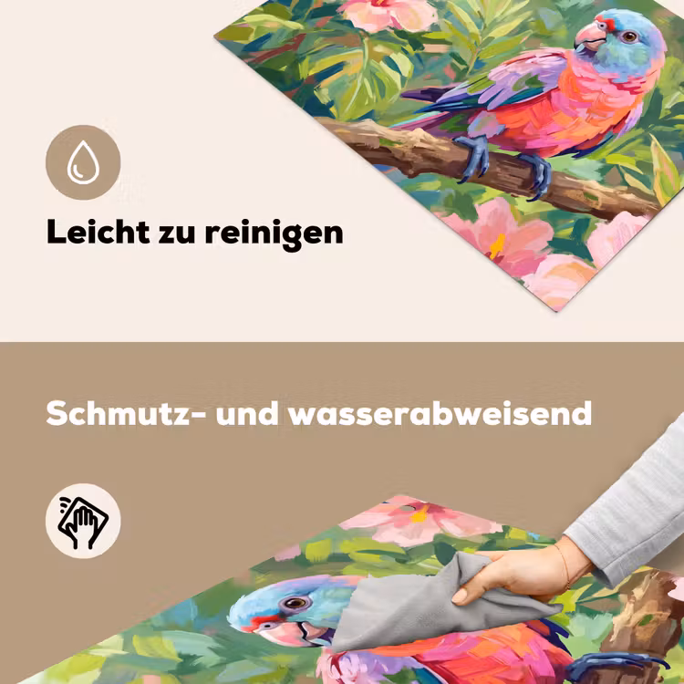 Papagaai - Hibiscusbloemen - Kleurrijk Inductie beschemer met haakjes klein -ky-schoon-de