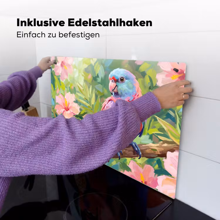 Papagaai - Hibiscusbloemen - Kleurrijk Inductie beschemer met haakjes klein -ky-ophangen-de