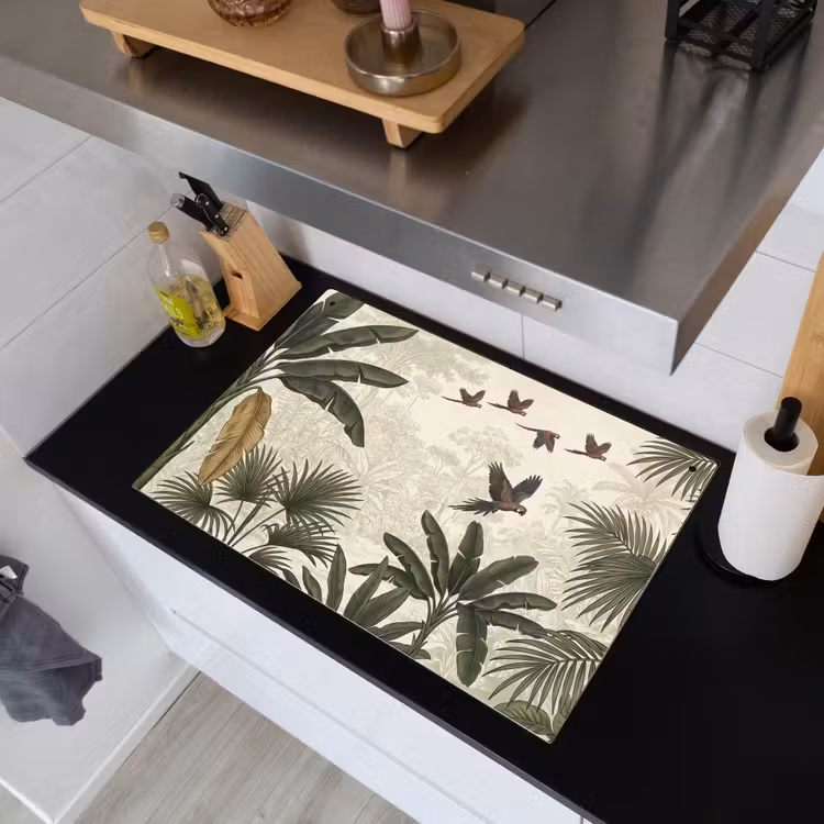 Papagaaien - Jungle - Tropisch - Green Inductie beschemer met haakjes klein -sfeer1