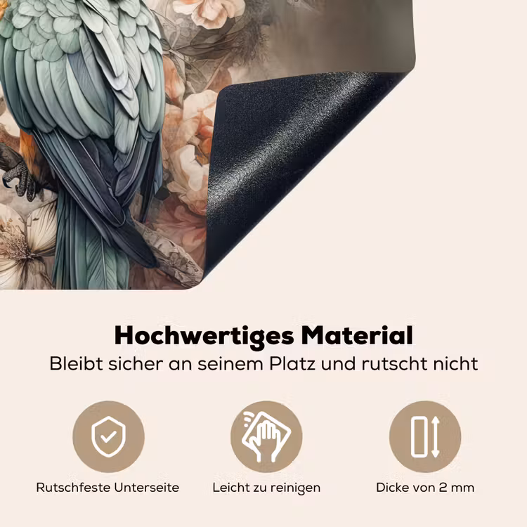 2-in-1 Herdabdeckplatte & Spritzschutz - Papageien - Vögel - Natur - Blumen - Papegaaien - Vogels - Natuur - Bloemen Inductie beschemer met haakjes klein