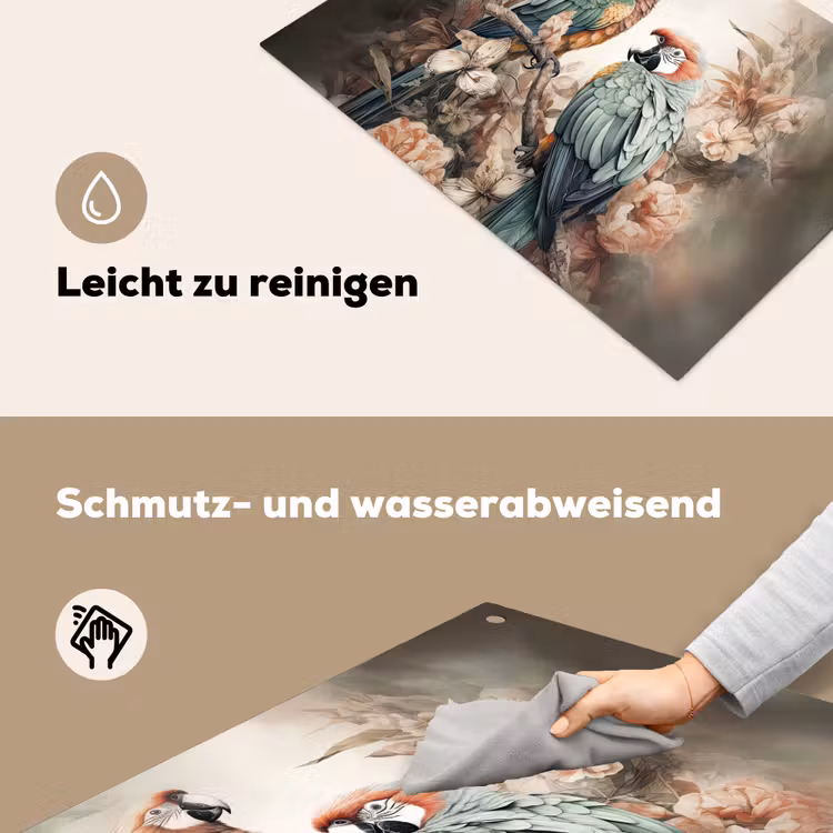 2-in-1 Herdabdeckplatte & Spritzschutz - Papageien - Vögel - Natur - Blumen - Papegaaien - Vogels - Natuur - Bloemen Inductie beschemer met haakjes klein
