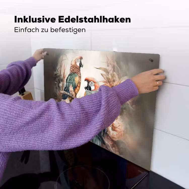 2-in-1 Herdabdeckplatte & Spritzschutz - Papageien - Vögel - Natur - Blumen - Papegaaien - Vogels - Natuur - Bloemen Inductie beschemer met haakjes klein