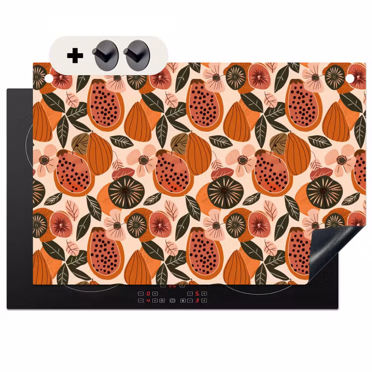 2-in-1 Herdabdeckplatte & Spritzschutz - Papaya - Blüte - Orange - Papaja - Bloesem - Oranje Inductie beschemer met haakjes klein 777