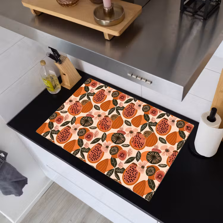 2-in-1 Herdabdeckplatte & Spritzschutz - Papaya - Blüte - Orange - Papaja - Bloesem - Oranje Inductie beschemer met haakjes klein 777