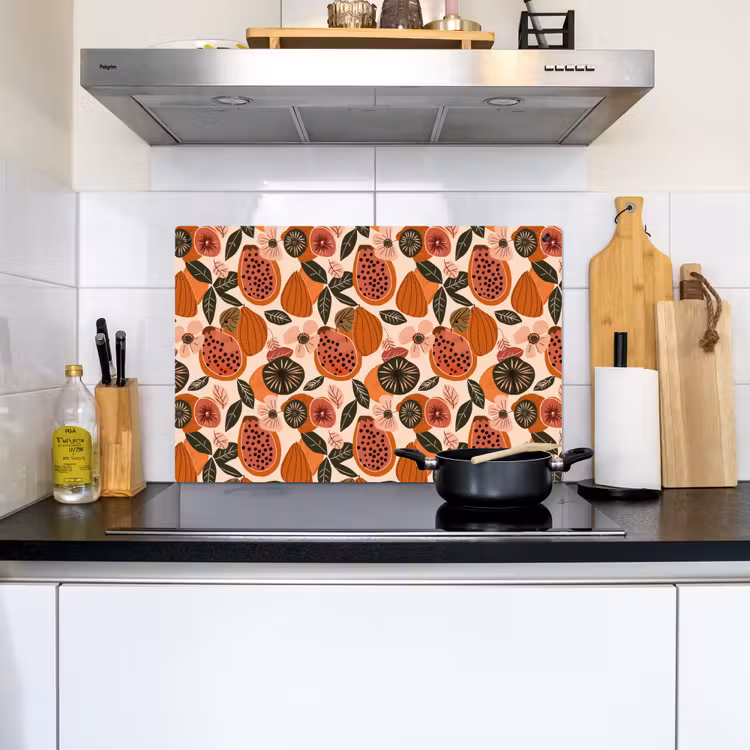 2-in-1 Herdabdeckplatte & Spritzschutz - Papaya - Blüte - Orange - Papaja - Bloesem - Oranje Inductie beschemer met haakjes klein 777