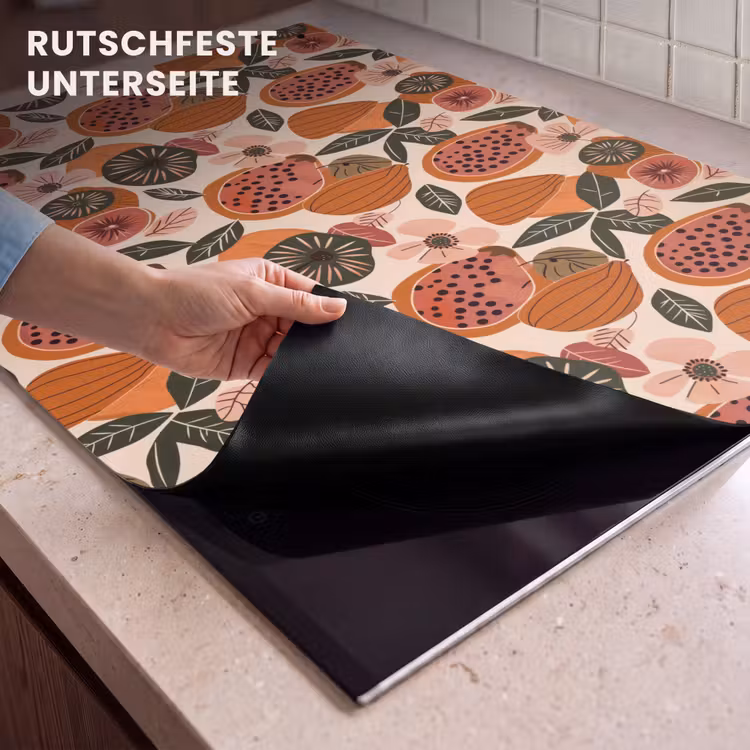 2-in-1 Herdabdeckplatte & Spritzschutz - Papaya - Blüte - Orange - Papaja - Bloesem - Oranje Inductie beschemer met haakjes klein 777