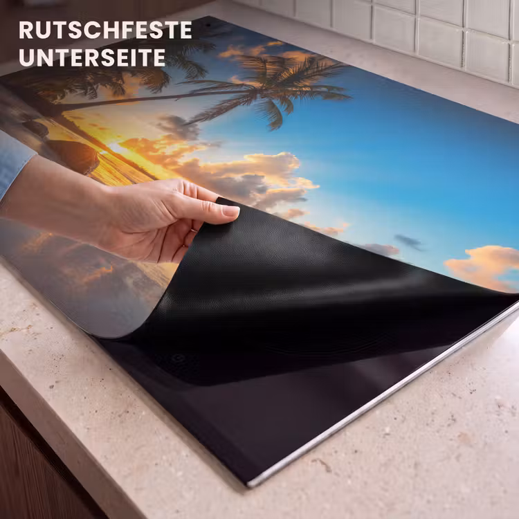 2-in-1 Herdabdeckplatte & Spritzschutz - Paradiesisches Sonnenuntergangspanorama - Paradijselijk Zonsondergangspanorama Inductie beschemer met haakjes klein