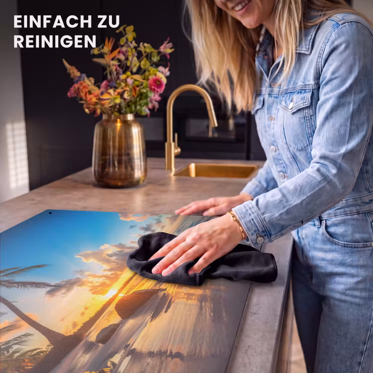 2-in-1 Herdabdeckplatte & Spritzschutz - Paradiesisches Sonnenuntergangspanorama - Paradijselijk Zonsondergangspanorama Inductie beschemer met haakjes klein