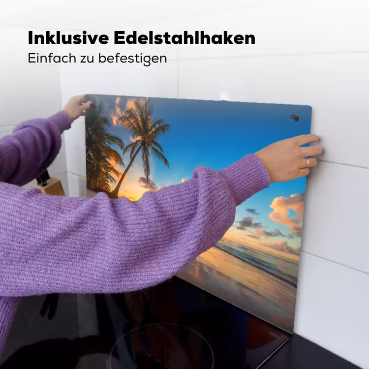 2-in-1 Herdabdeckplatte & Spritzschutz - Paradiesisches Sonnenuntergangspanorama - Paradijselijk Zonsondergangspanorama Inductie beschemer met haakjes klein