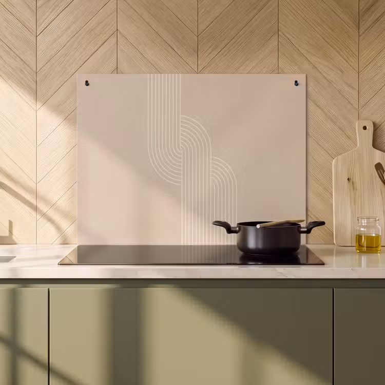2-in-1 Herdabdeckplatte & Spritzschutz - Parallele Linien - Leichte Textur - Beige - Parallelle lijnen - Lichte textuur - Beige Inductie beschemer met haakjes klein