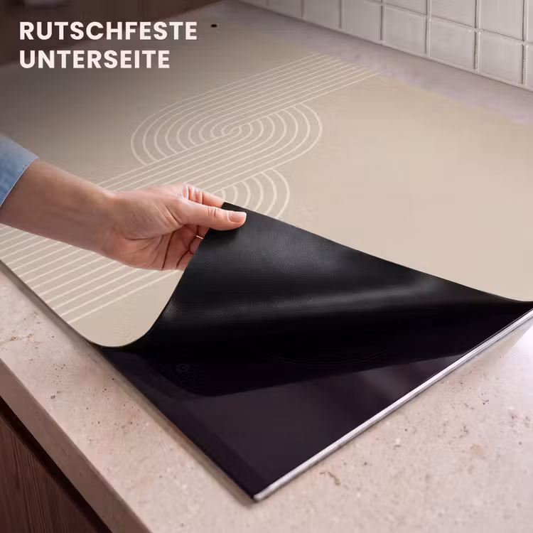 2-in-1 Herdabdeckplatte & Spritzschutz - Parallele Linien - Leichte Textur - Beige - Parallelle lijnen - Lichte textuur - Beige Inductie beschemer met haakjes klein