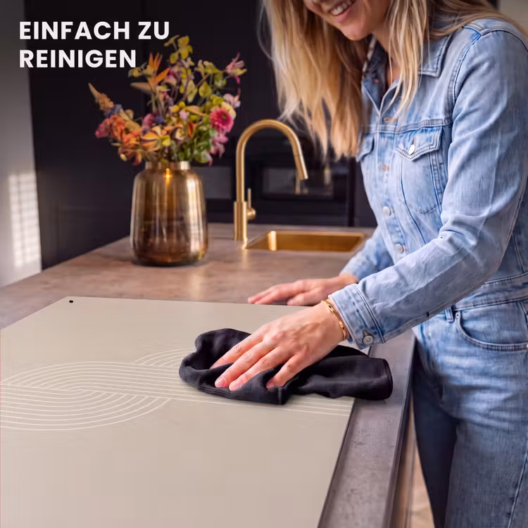 2-in-1 Herdabdeckplatte & Spritzschutz - Parallele Linien - Leichte Textur - Beige - Parallelle lijnen - Lichte textuur - Beige Inductie beschemer met haakjes klein