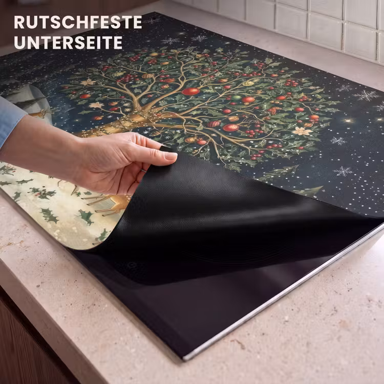 2-in-1 Herdabdeckplatte & Spritzschutz - Partybaum - Winterhimmel - Farbenfroh - Feestboom - Winterhemel - Kleurrijk Inductie beschemer met haakjes klein