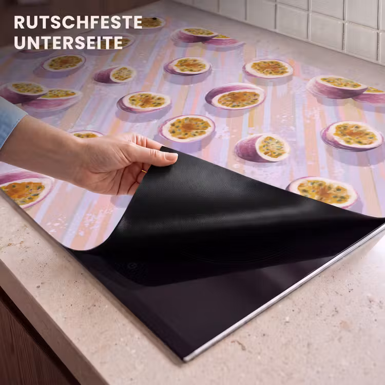 2-in-1 Herdabdeckplatte & Spritzschutz - Passionsfrucht - Tropisch - Lila - Passievrucht - Tropisch - Paars Inductie beschemer met haakjes klein 777