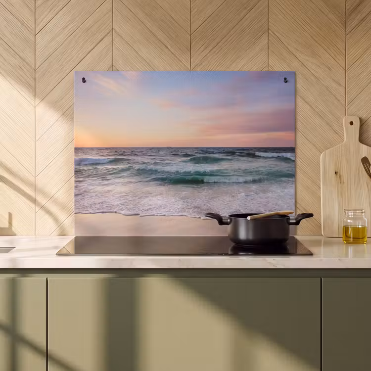2-in-1 Herdabdeckplatte & Spritzschutz - Pastellfarbenes Meer im Abendlicht - Pastelkleurige Zee bij Avondlicht Inductie beschemer met haakjes klein