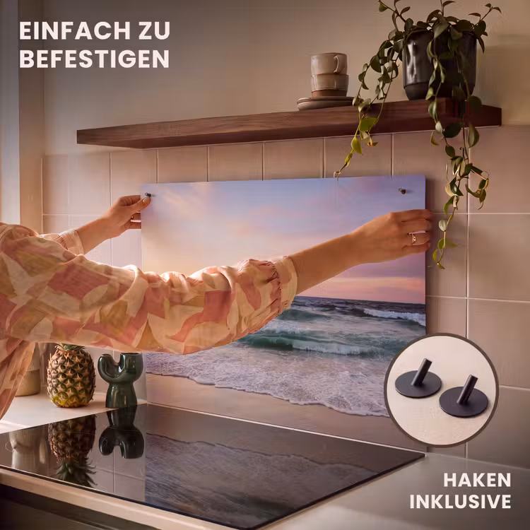 2-in-1 Herdabdeckplatte & Spritzschutz - Pastellfarbenes Meer im Abendlicht - Pastelkleurige Zee bij Avondlicht Inductie beschemer met haakjes klein