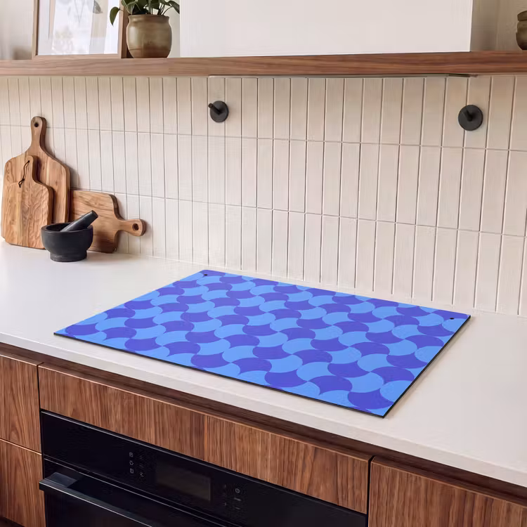2-in-1 Herdabdeckplatte & Spritzschutz - pattern-1 - Blauw - Maanvlakken - Patroon Inductie beschemer met haakjes klein 777