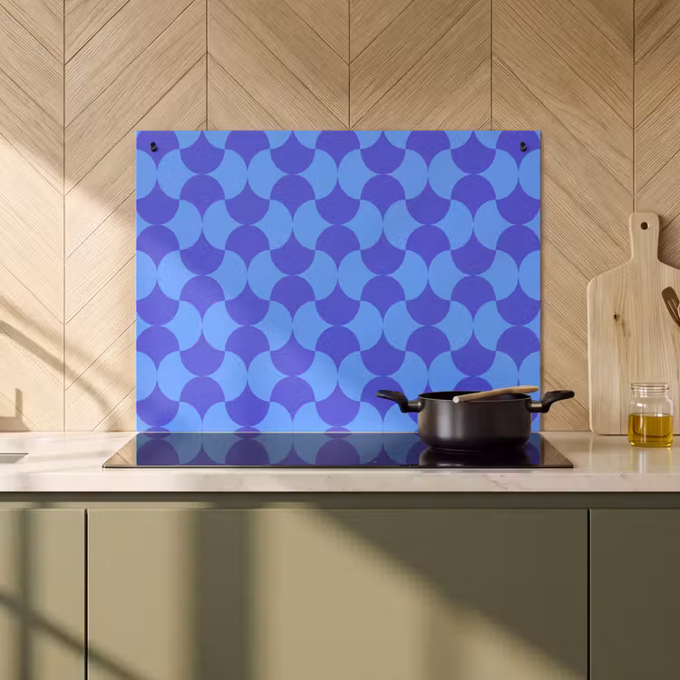 2-in-1 Herdabdeckplatte & Spritzschutz - pattern-1 - Blauw - Maanvlakken - Patroon Inductie beschemer met haakjes klein 777