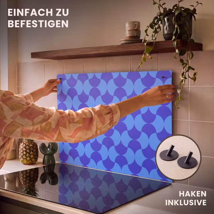 2-in-1 Herdabdeckplatte & Spritzschutz - pattern-1 - Blauw - Maanvlakken - Patroon Inductie beschemer met haakjes klein 777