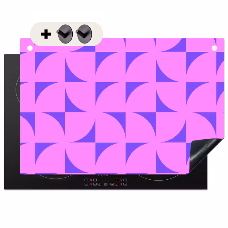 2-in-1 Herdabdeckplatte & Spritzschutz - pattern-3 - Kwadranten - Paars - Roze - Vierkanten Inductie beschemer met haakjes klein 777