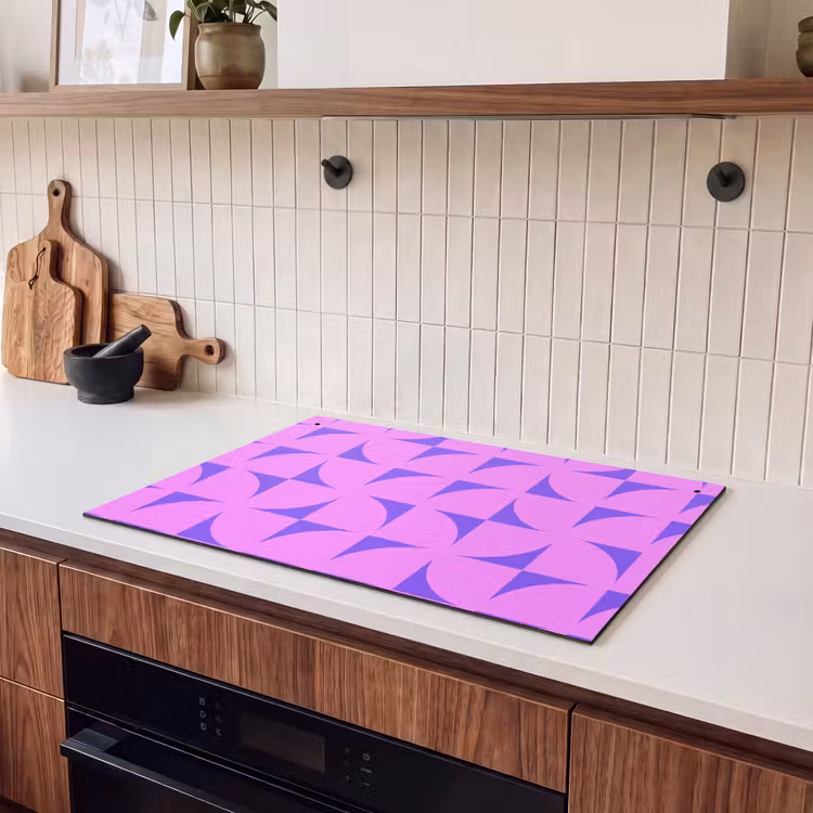 2-in-1 Herdabdeckplatte & Spritzschutz - pattern-3 - Kwadranten - Paars - Roze - Vierkanten Inductie beschemer met haakjes klein 777