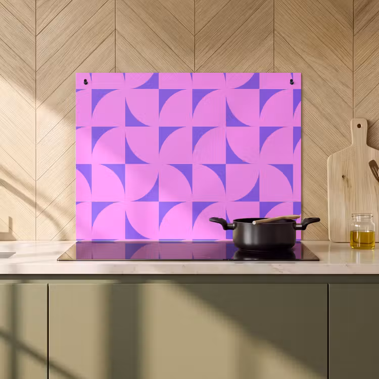 2-in-1 Herdabdeckplatte & Spritzschutz - pattern-3 - Kwadranten - Paars - Roze - Vierkanten Inductie beschemer met haakjes klein 777