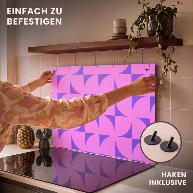 2-in-1 Herdabdeckplatte & Spritzschutz - pattern-3 - Kwadranten - Paars - Roze - Vierkanten Inductie beschemer met haakjes klein 777