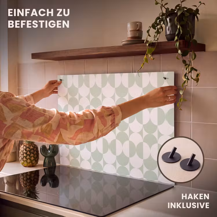 2-in-1 Herdabdeckplatte & Spritzschutz - pattern-4 - Wit - Groen - Cirkels Inductie beschemer met haakjes klein 777