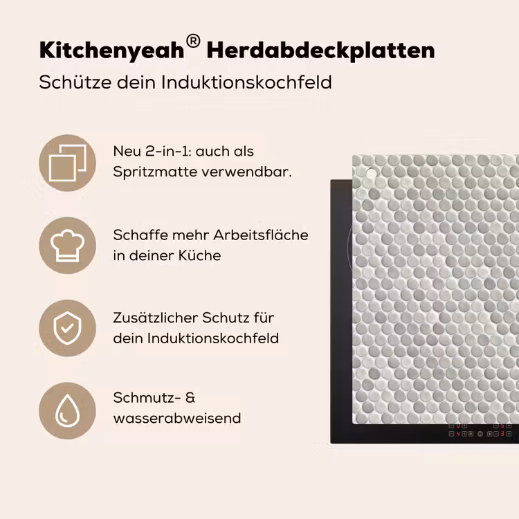 Penny - Mozaïek - Lichtgrijs Inductie beschemer met haakjes klein 777 -ky-usp-de