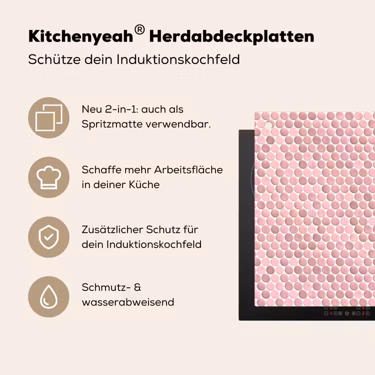 Penny - Mozaïek - Lichtroze Inductie beschemer met haakjes klein 777 -ky-usp-de