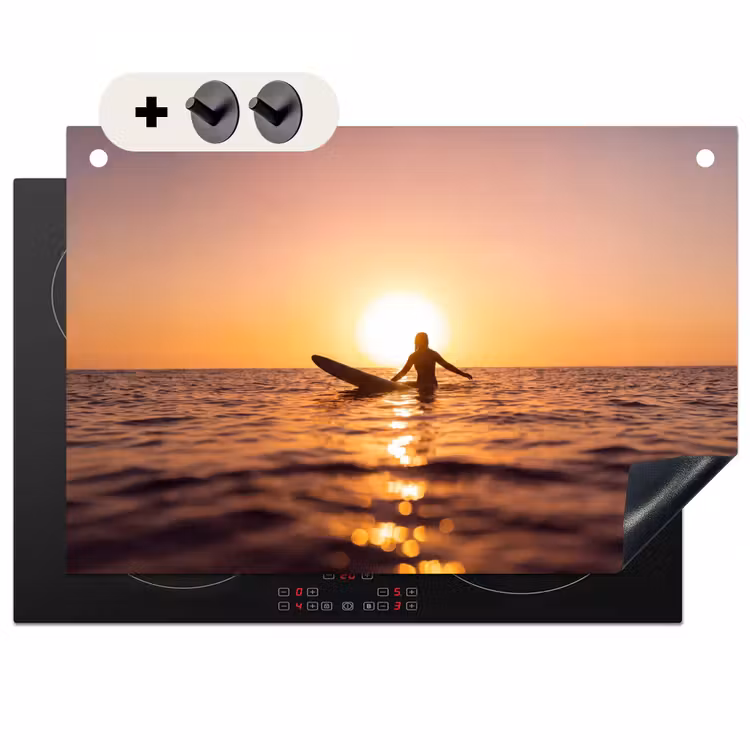 Persoon - Surfen - Zonsondergang - Zee - Oranje Inductie beschemer met haakjes klein -3d
